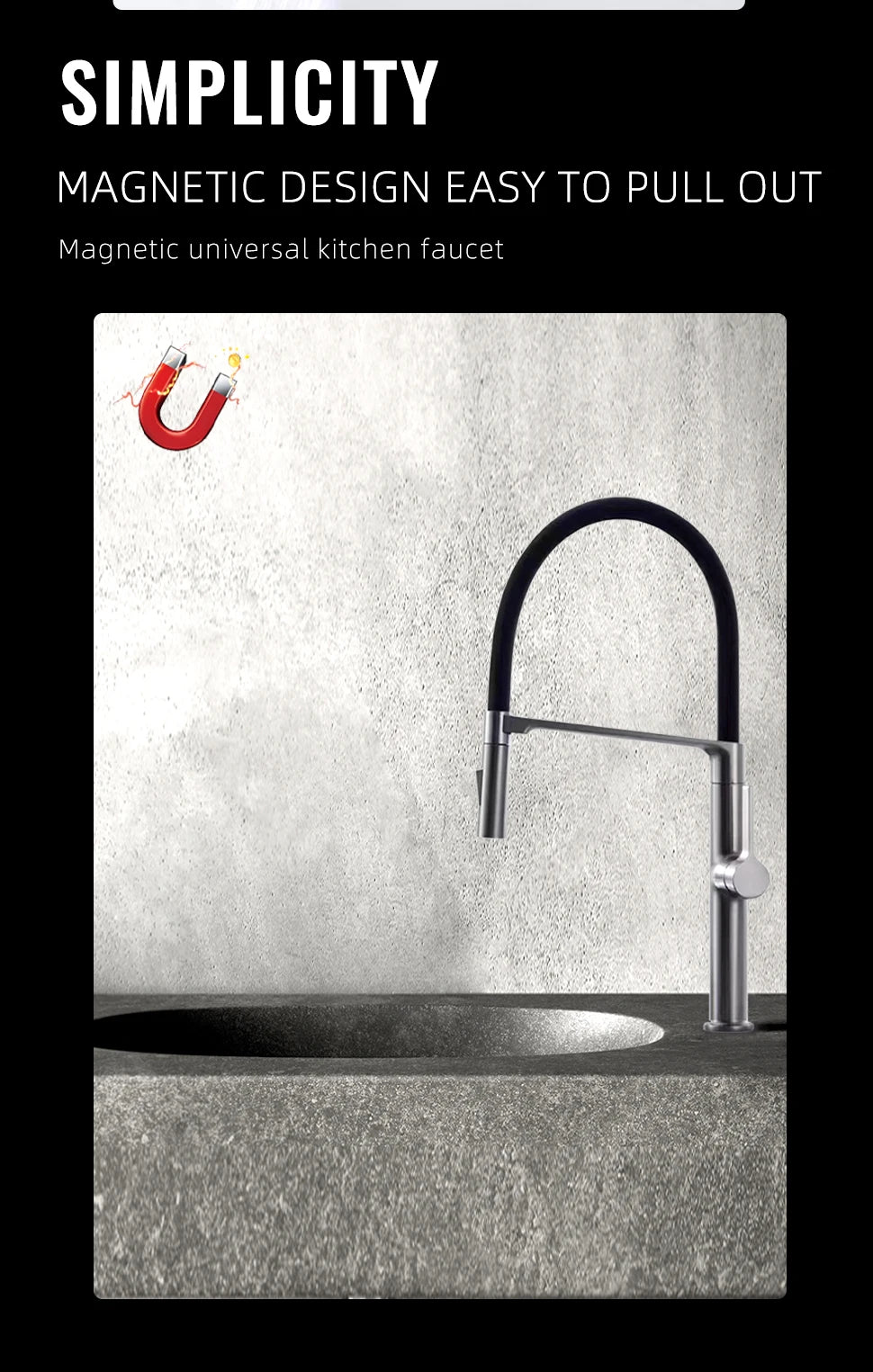 Black Faucet Pull Down Sprayer Rubber Mixer Deck