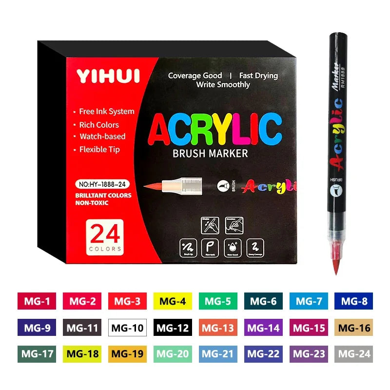 12-418 Colors Acrylic Marker Washable Markers Brush Tip