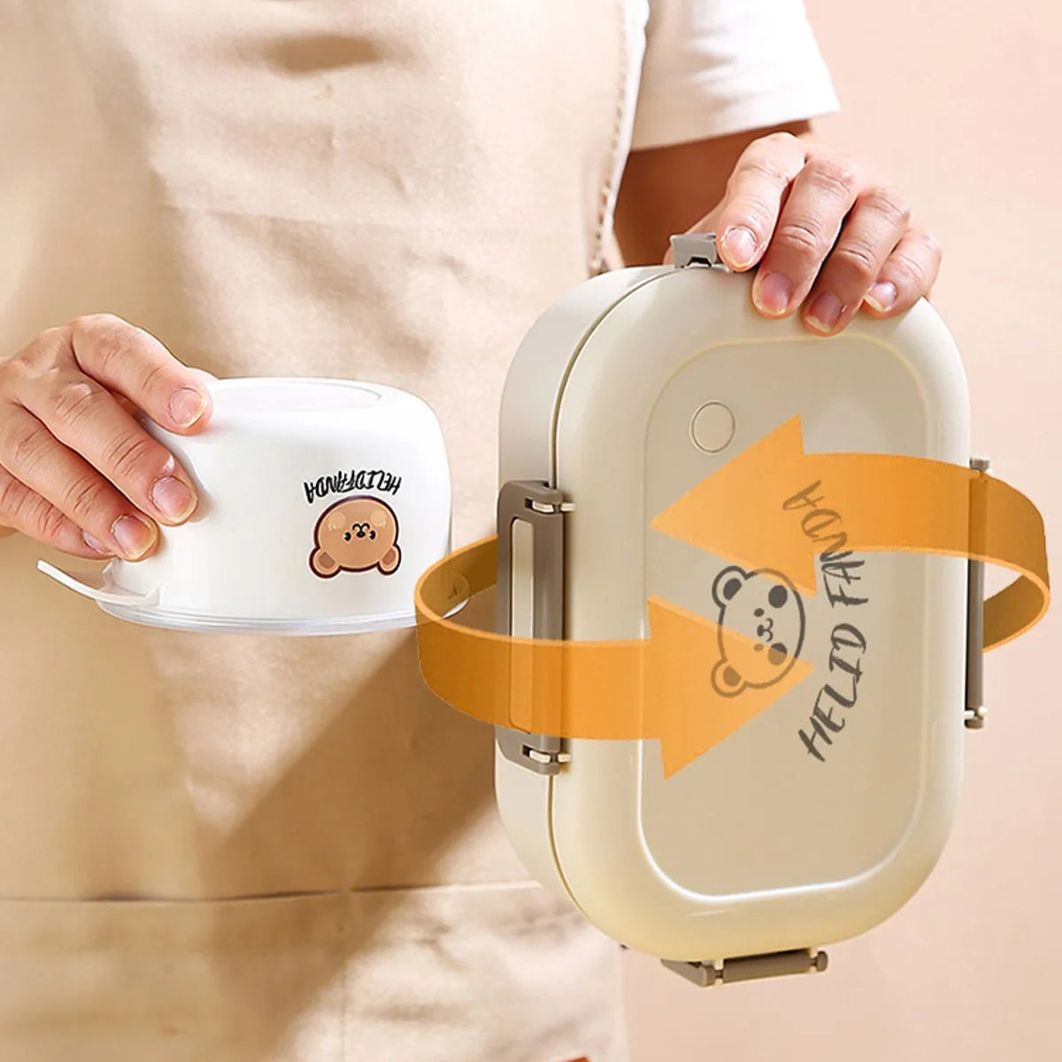 Cute Bear Plastic Divided Food Container Leak-Proof Detachable