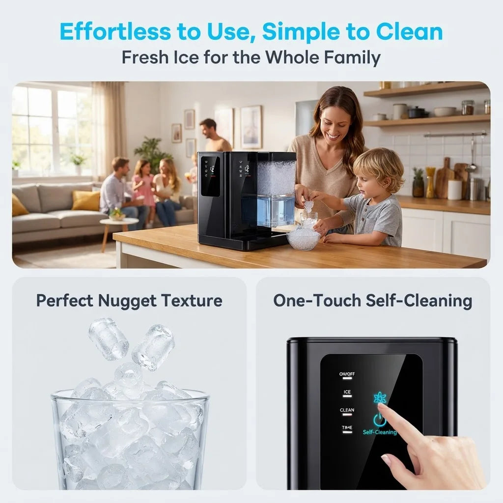 Silonn Countertop Nugget Ice Maker 40lbs/24h Fast 8m