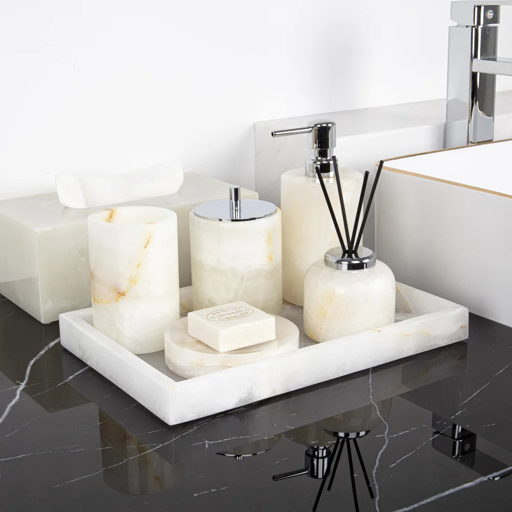 White Onyx Natural Marble Bathroom Luxury Soap Dispenser