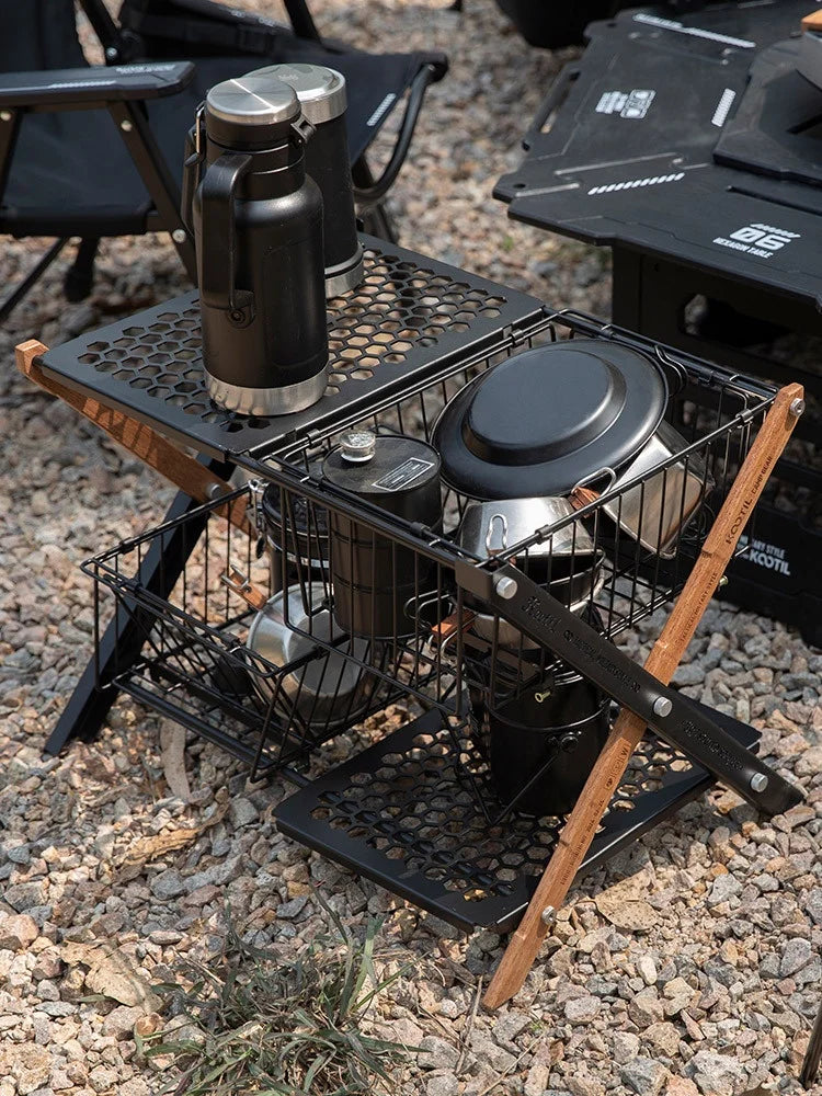 Lightweight Outdoor Camping Storage Shelf Folding Rack Double