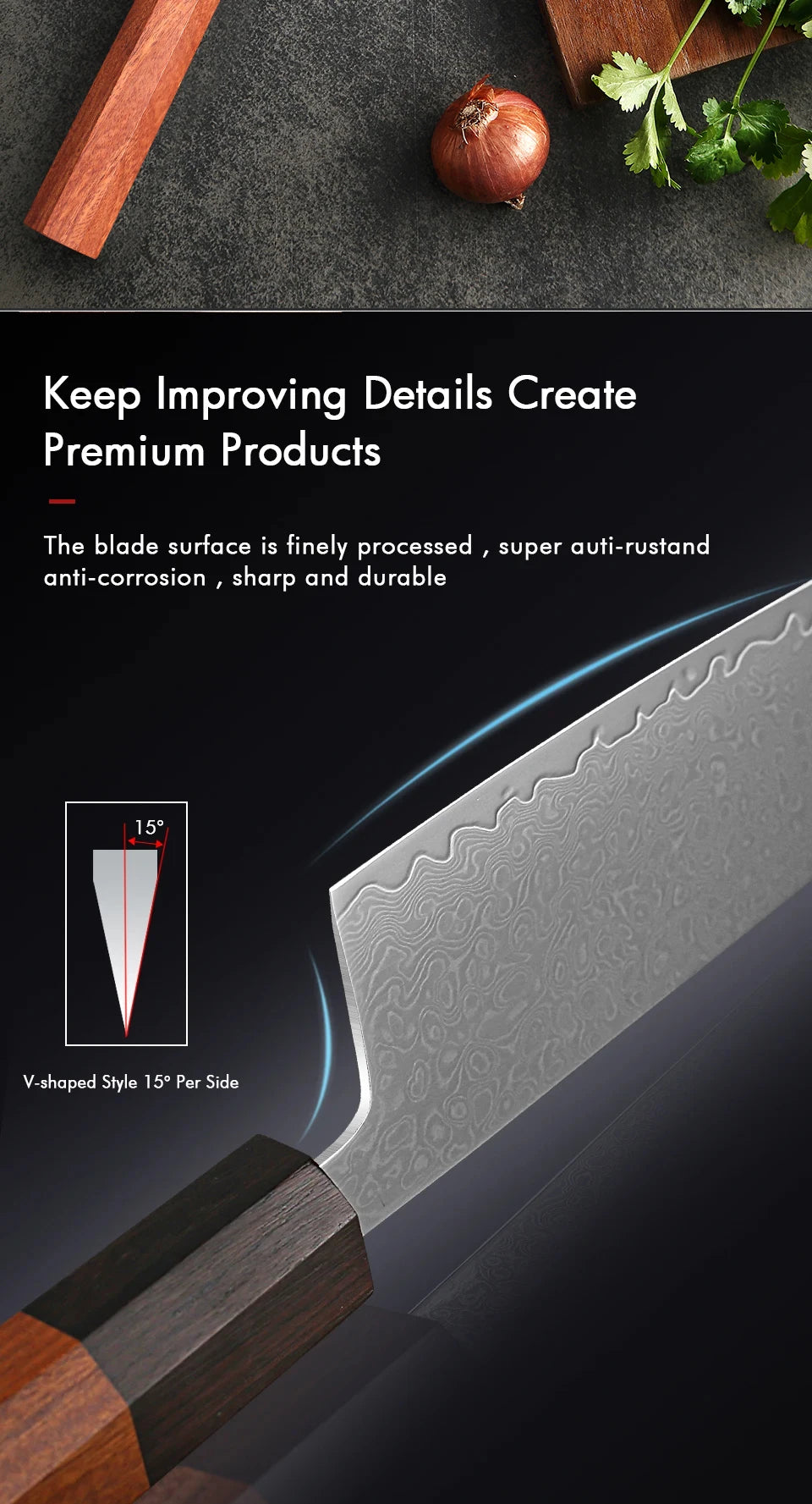 Turwho Hand Forged Japanese Chef Knife Damascus Steel