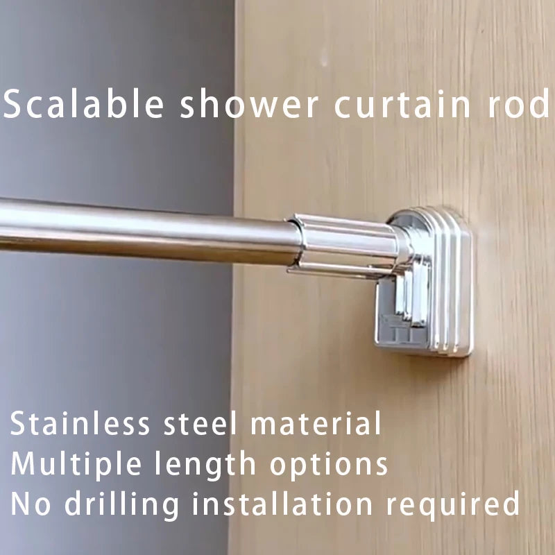Silvery Adjustable Stainless Steel Shower Curtain Rod Clothes