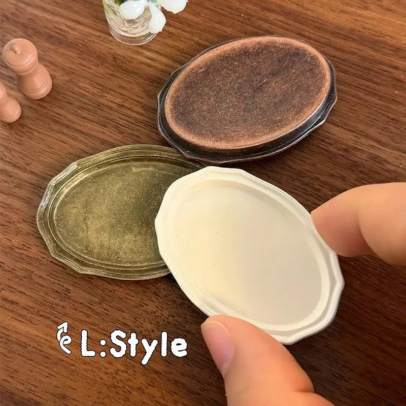 12 Dollhouse Mini Retro Oval Metal Dish Detailing