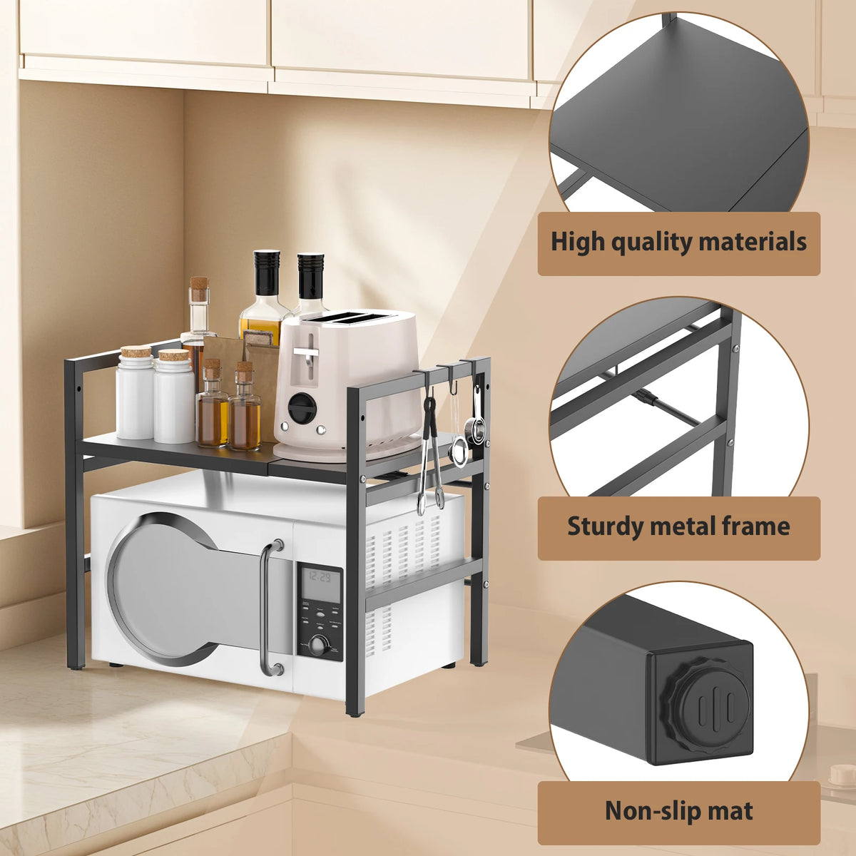 Expandable Microwave Rack Tier Microwave Rack Hooks Microwave