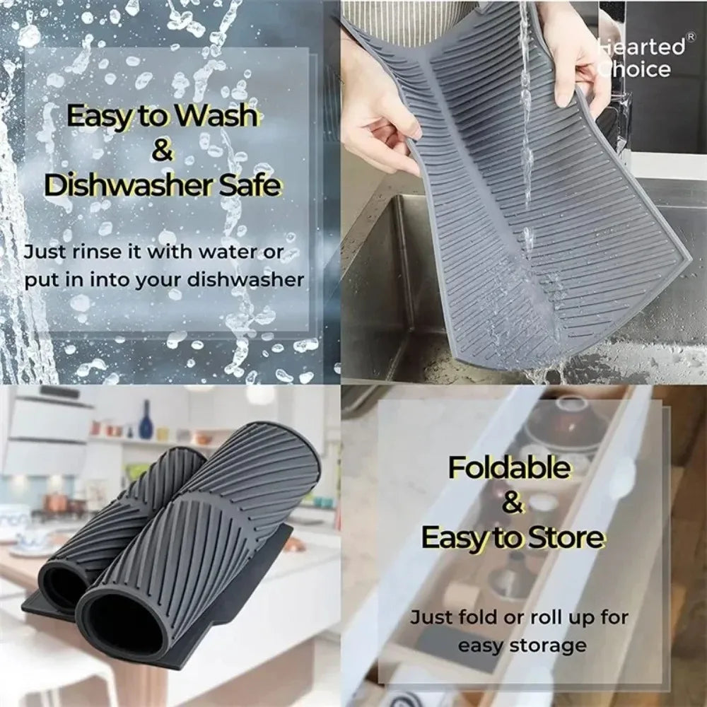 Dish Draining Mat Rectangle Silicone Drainer Mat Counter