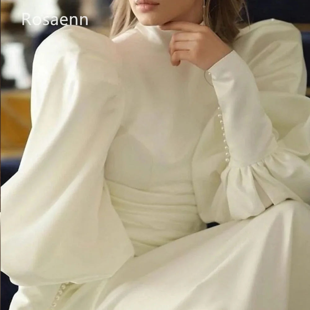 Customized High Quality A-Line Ivory Wedding Dress Puff