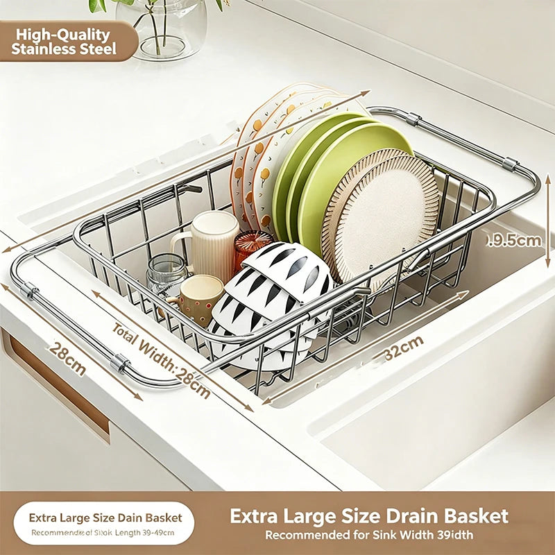 Adjustable Stainless Steel Sink Drain Basket Expandable Over