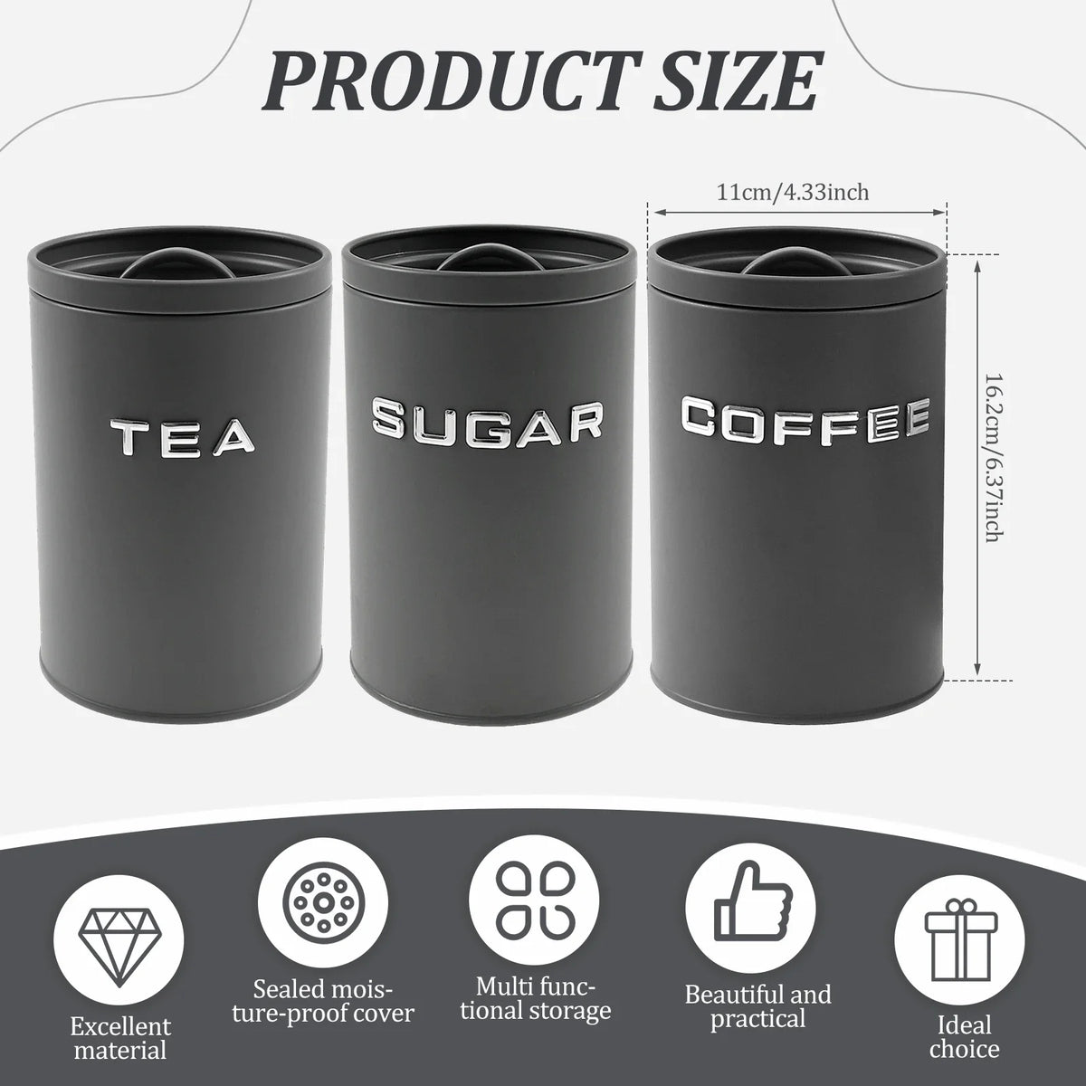 Tea Coffee Sugar Canister Jar Metal Round Container