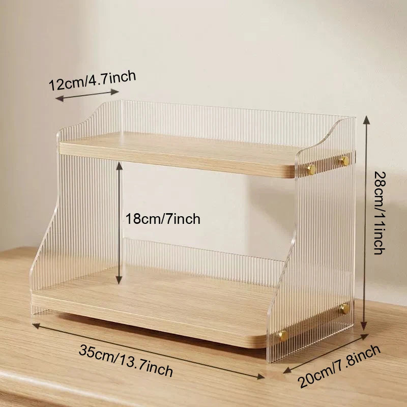 2-Tier Counter Organizer Ribbed Acrylic Wood Spice Rack