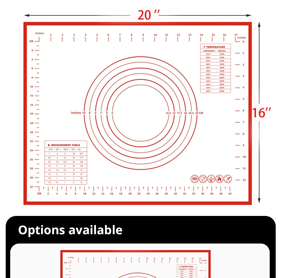 20x16 Inch Lager Silicone Pastry Mat Rolling Dough