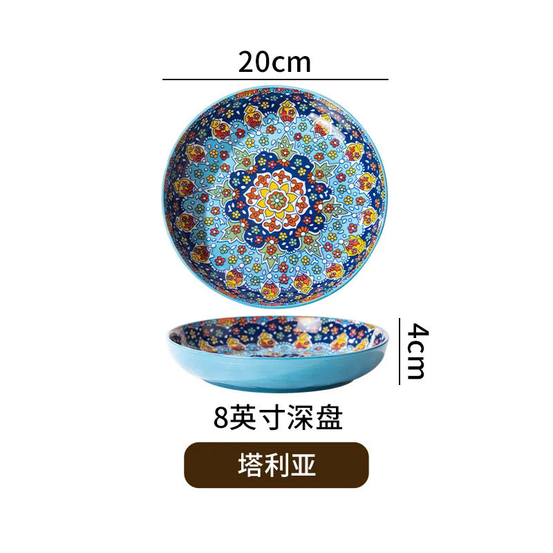 Bohemian Deep Ceramic Plate Dinnerware High-Quality Appearance
