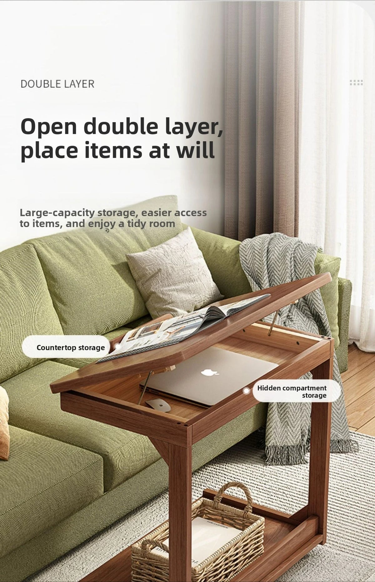 Mobile Solid Wood Coffee Table Living Room Storage
