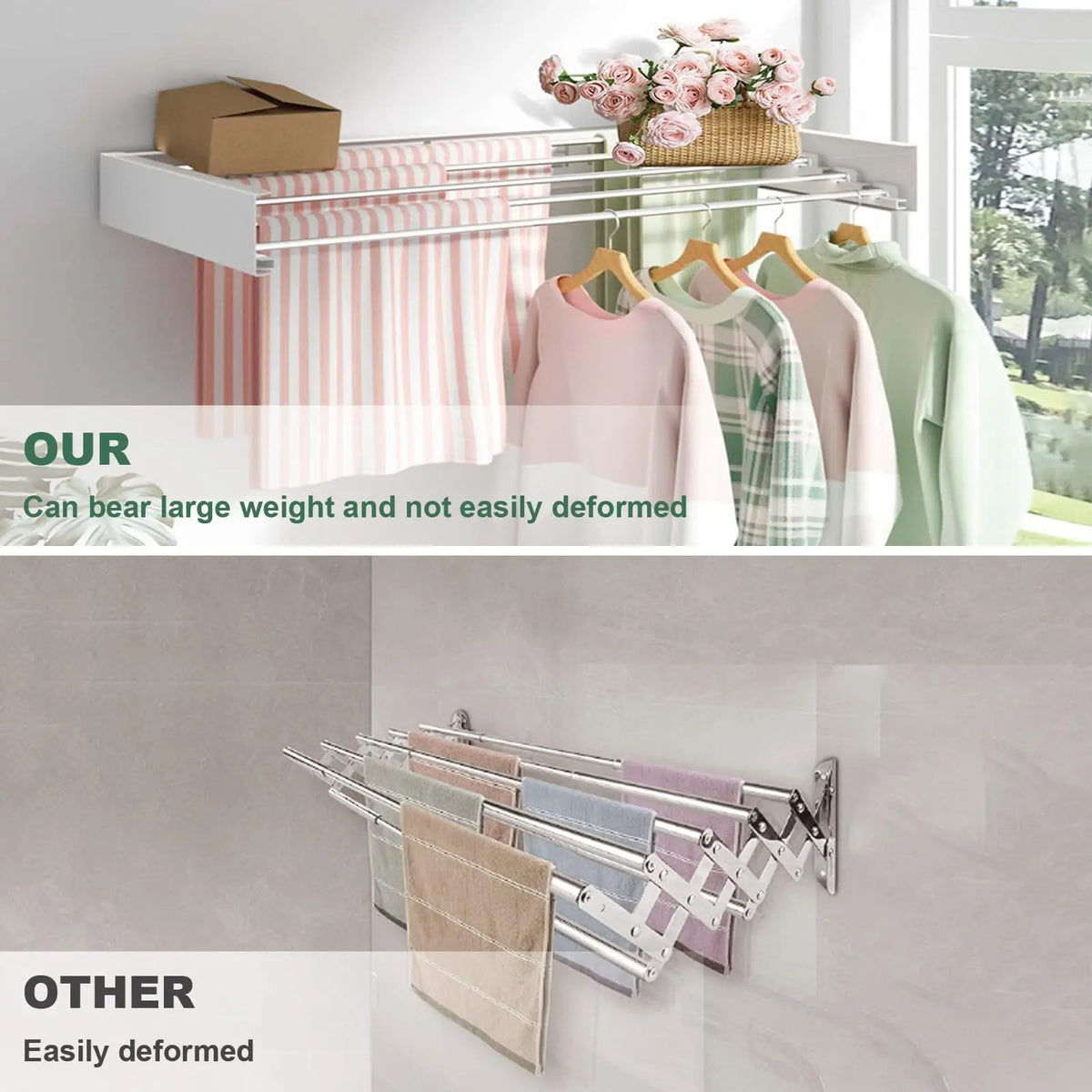 Wall Mounted Folding Clothes Drying Rack 5/6 Collapsible