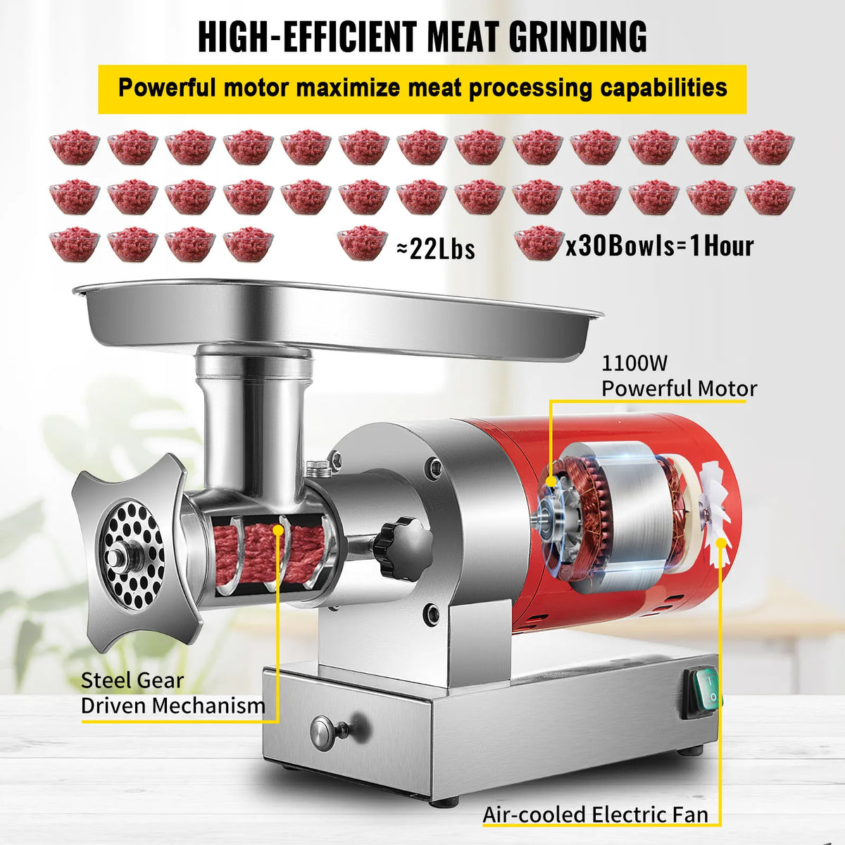 Succebuy Electric Meat Grinder 661 Lbs/Hour 1100 Meat