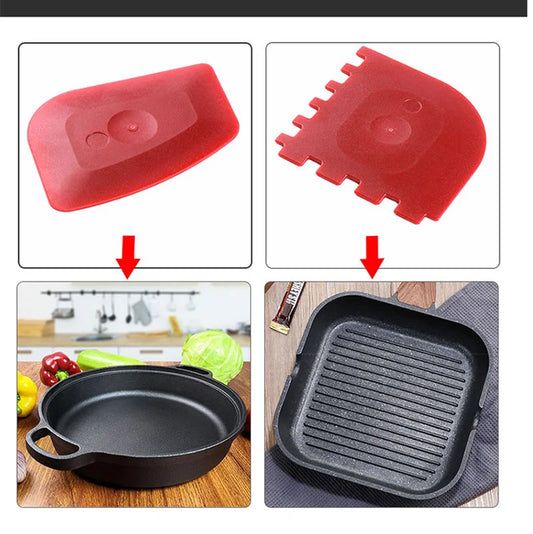 3pcs Grill Pan Scraper Frying Pan Stripe Cast