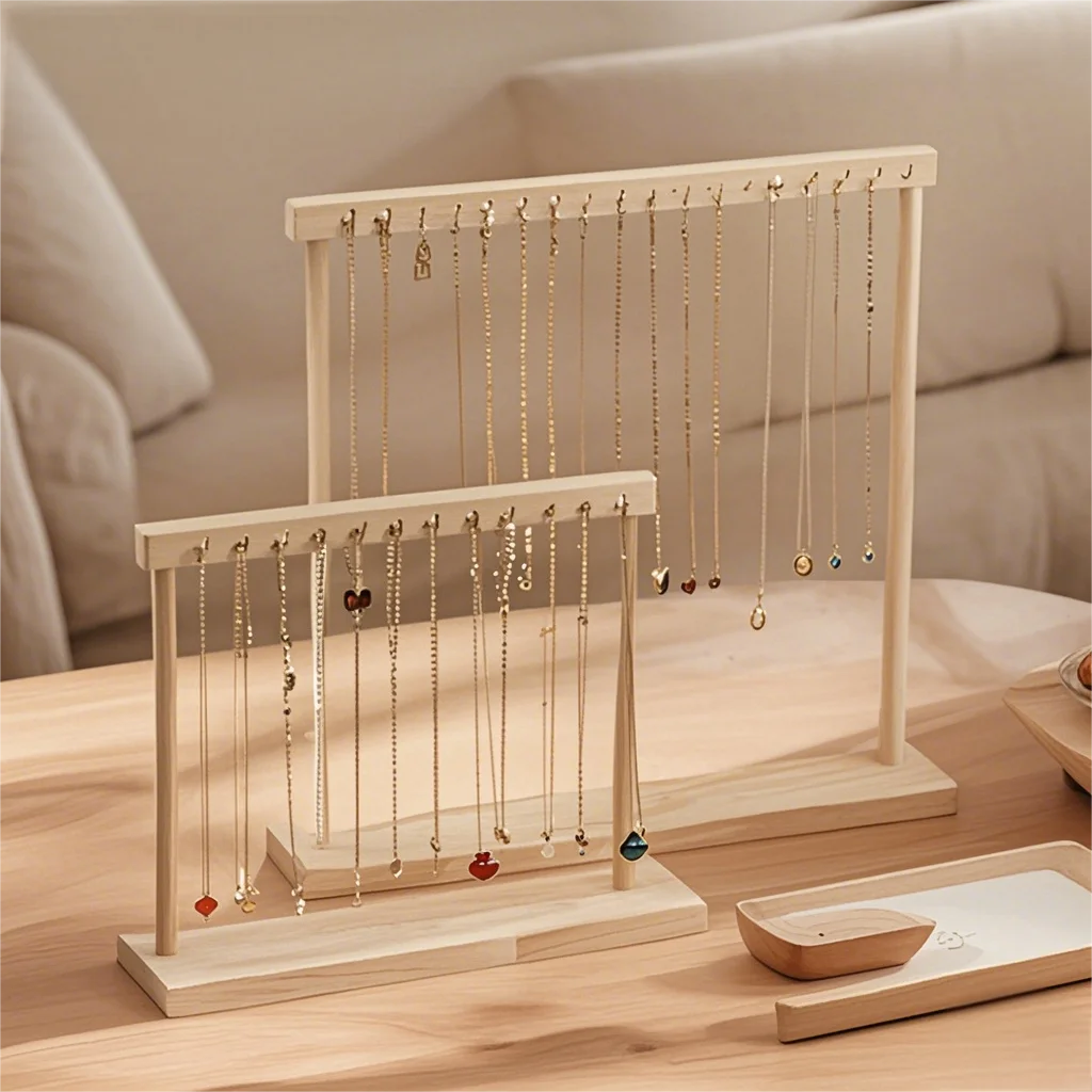 Jewelry Organizer Display Stand Wood Necklace Hanging Countertop