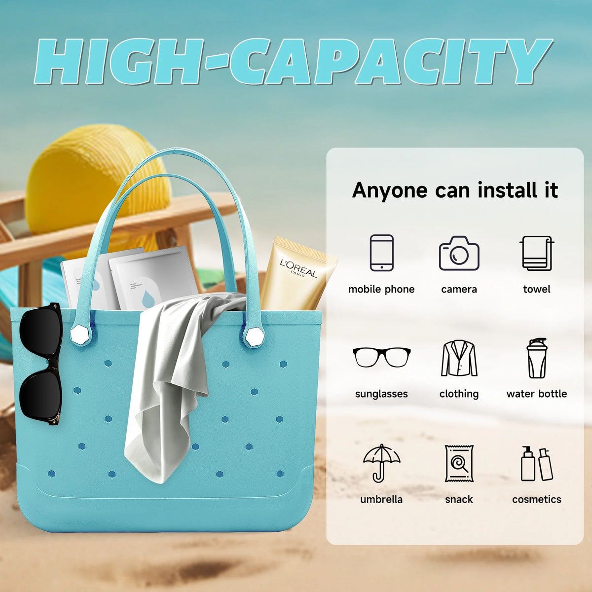Durable Waterproof Eva Beach Bag Hole Pattern Handheld