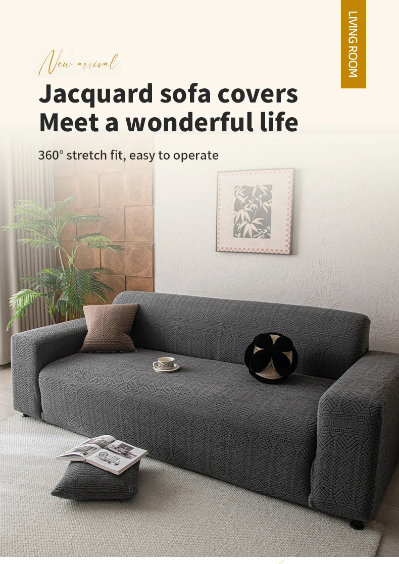 Polar Fleece Jacquard Sofa Cover Geometric Pattern High