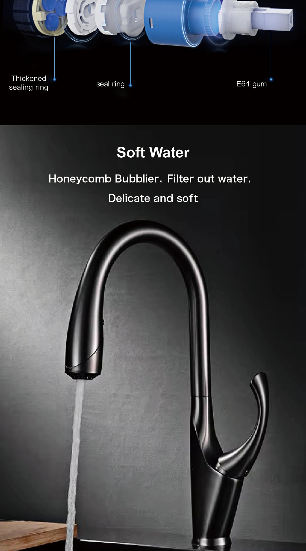 Luxury Black Brass Touch Switch Faucet Handle Ceramic