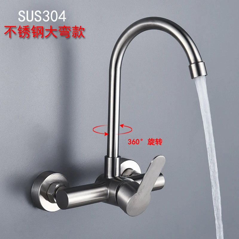 Wall Mount Sink Faucet 304 Stainless Steel Modes