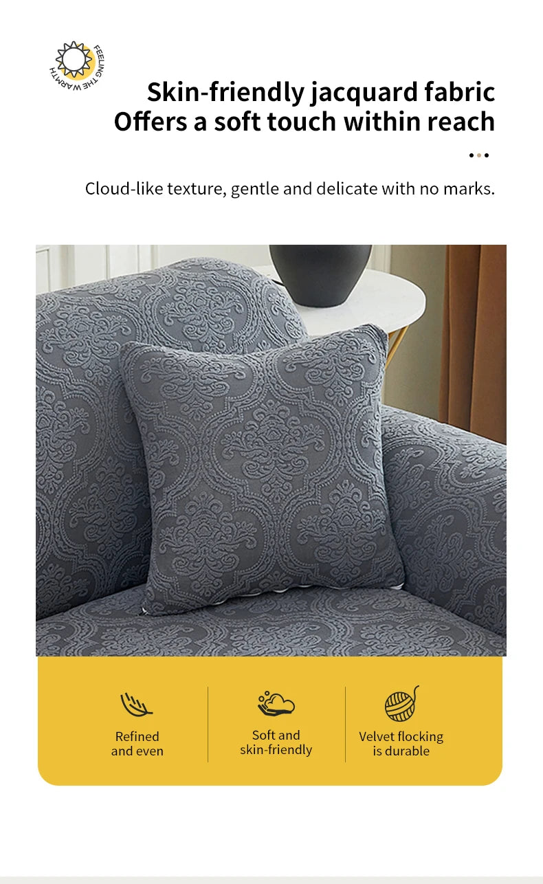 Polar Fleece Jacquard Sofa Cover Royal Floral Pattern