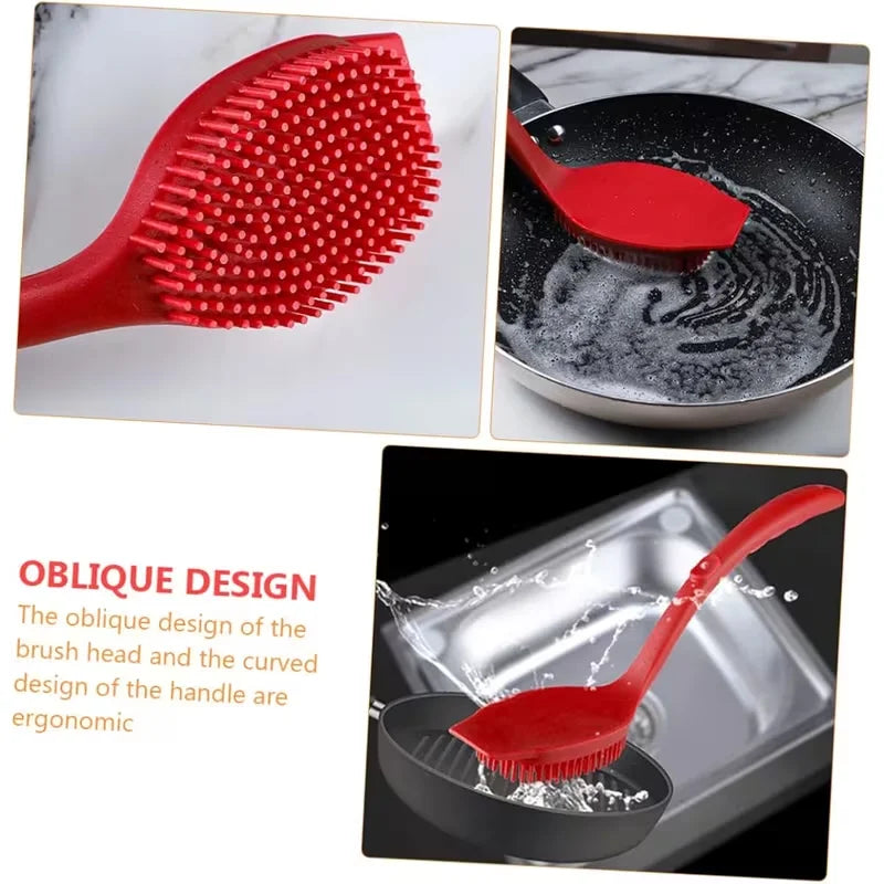 Long Handle Silicone Dishwashing Brush Hangable Pot &