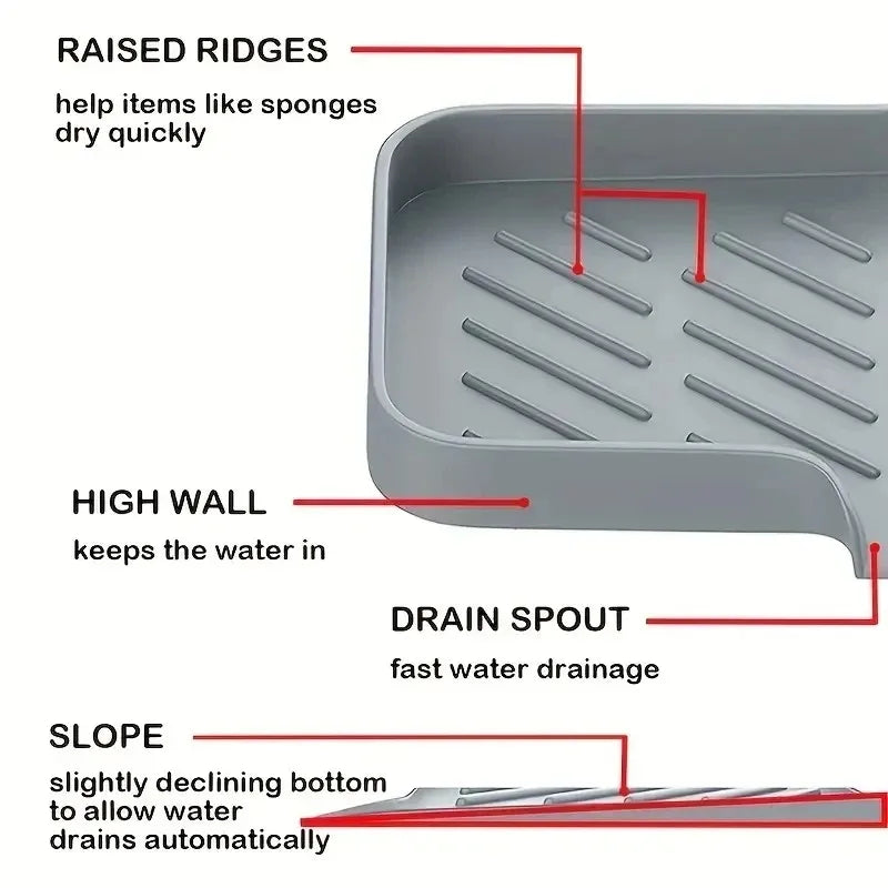 Sink Silicone Tray Drain Soap Sponge Storage Holder