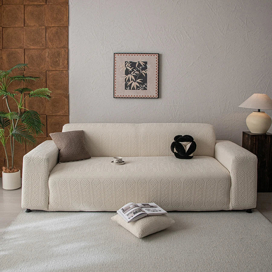Polar Fleece Jacquard Sofa Cover Geometric Pattern High
