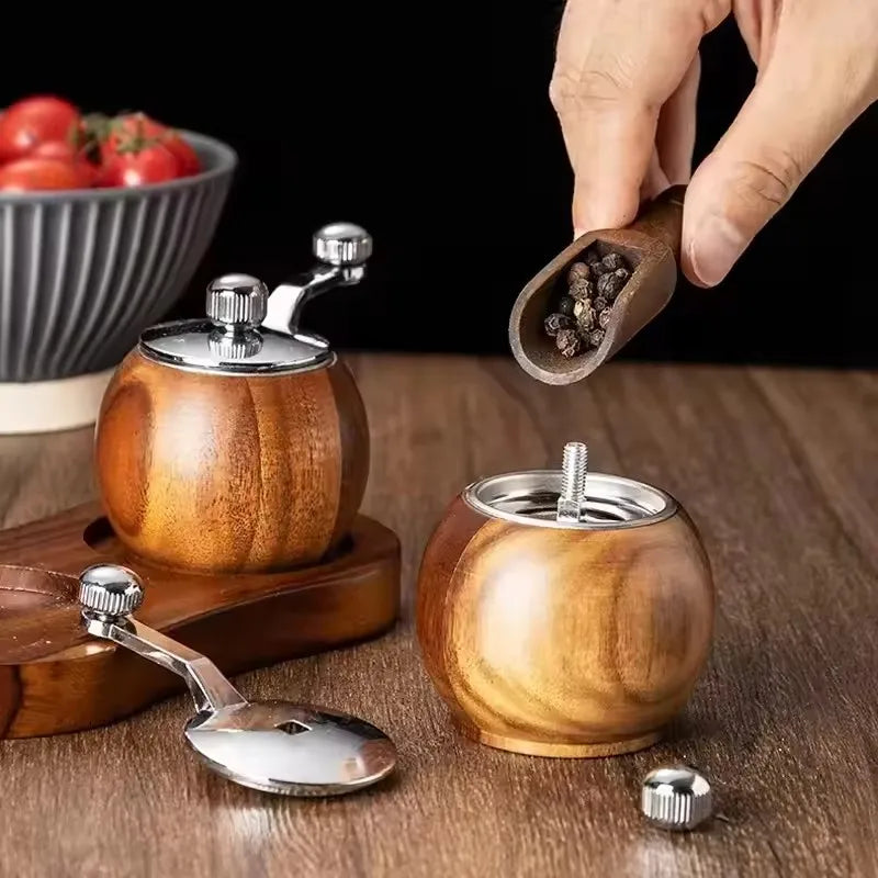 Wood Salt Pepper Mill Hand Operated Mini Ceramic