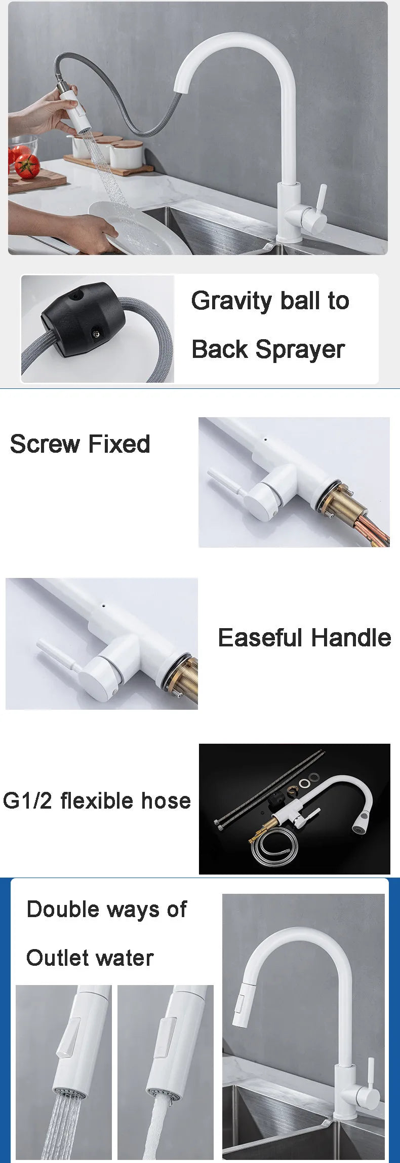 White Touch-On Sink Faucets Pull Down Sprayer Improvement