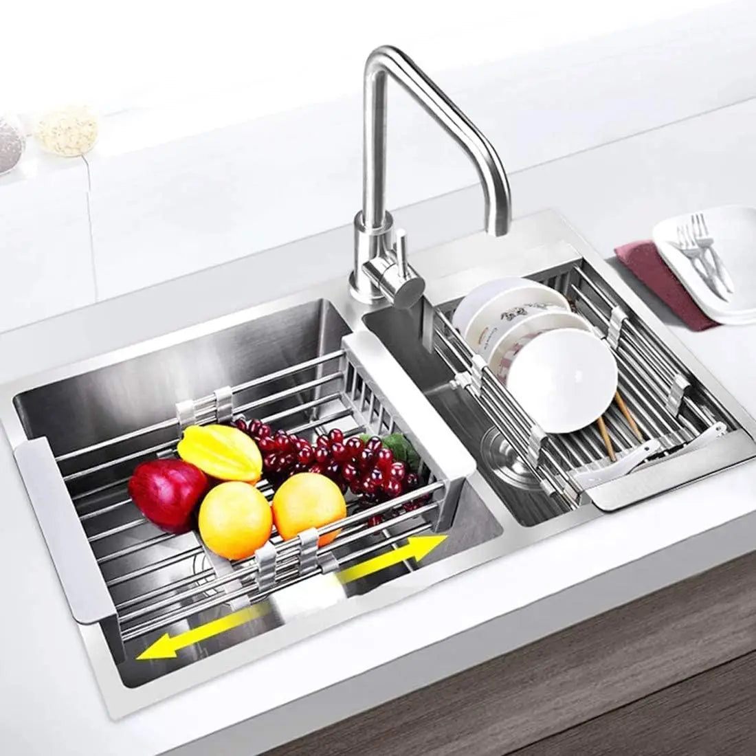 1pc Adjustable Expandable Dish Drying Rack Vegetable Fruit