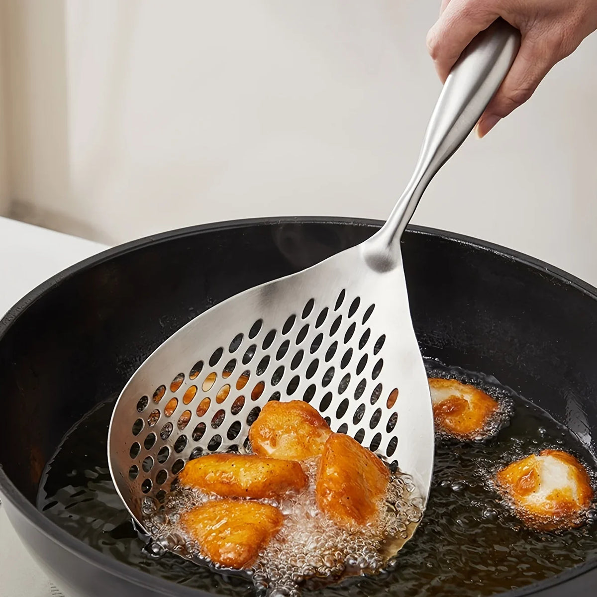 1pc Large Durable Stainless Steel Colander Skimmer Spoon
