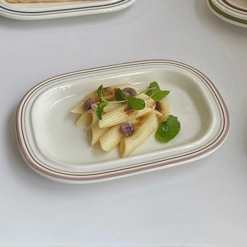 Korean Style Linear Ceramics Dim Sum Dish Pasta
