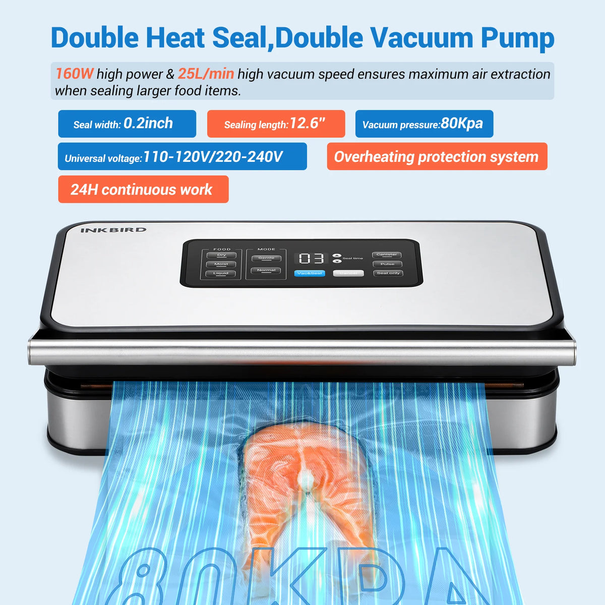 Inkbird Ink-Vs04 Large Vacuum Sealer Dry/Wet/Liquid Food Sealed