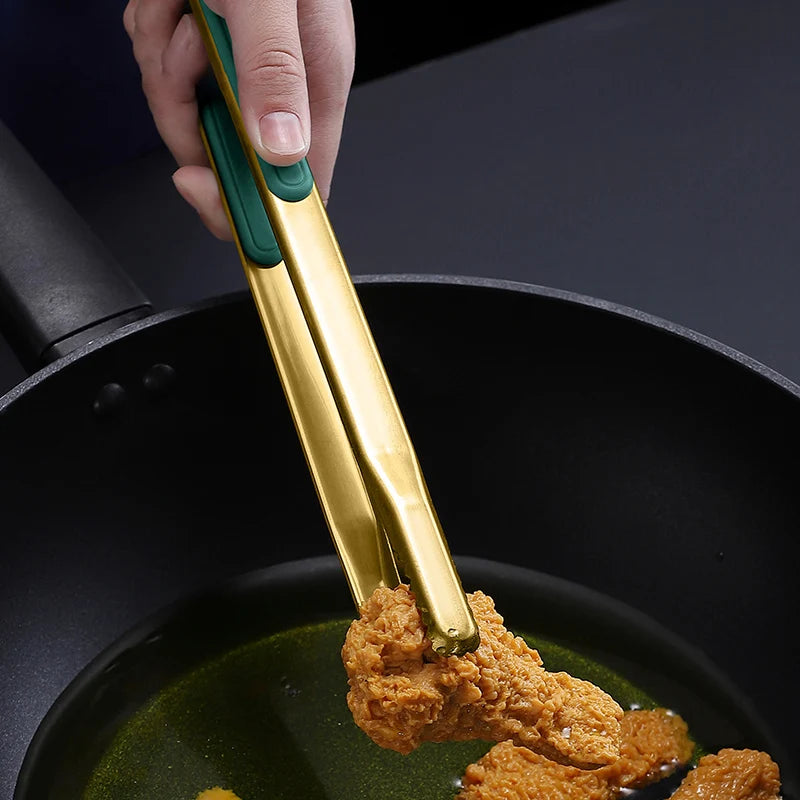 Gold Stainless Steel Food Tongs Non-Slip Serving Tongs