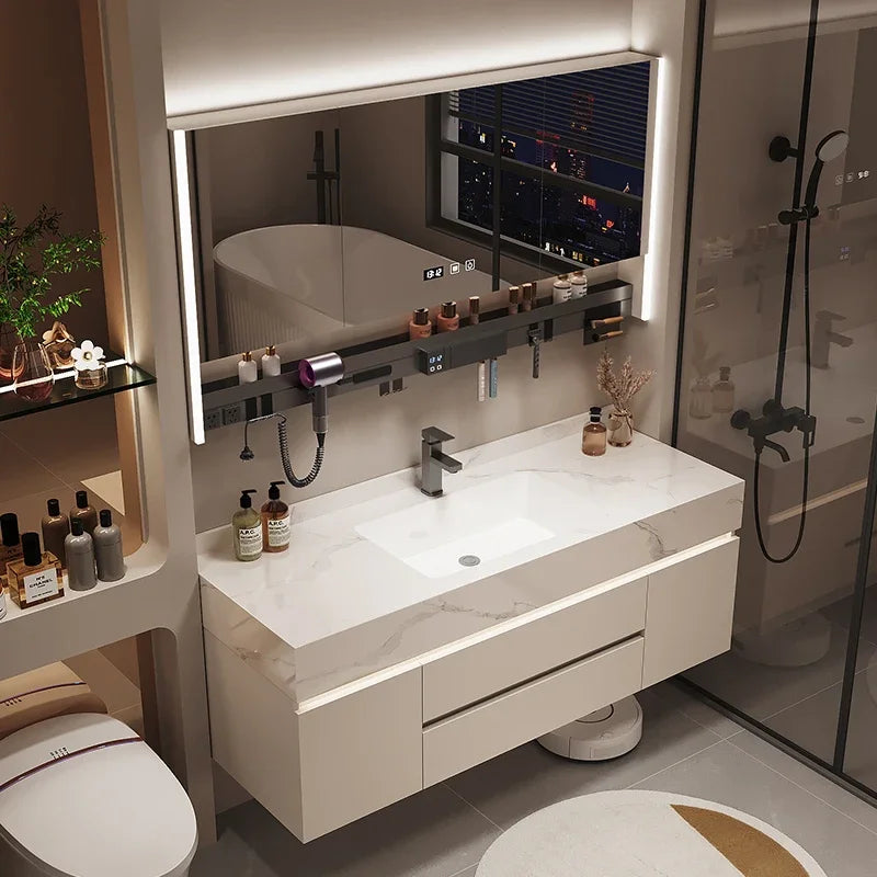 Partitions Storage Bathroom Cabinet Organizer Mirror Wall Shelves