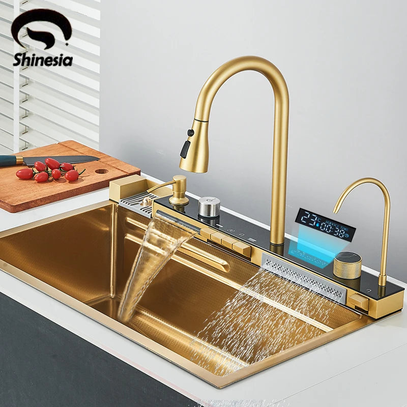 Shinesia 201stainless Steel Sink Double Waterfall Slot Digital