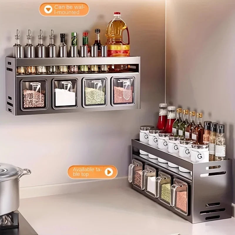 Stainless Steel Spice Rack Wall-Mounted Multi-Functional Spice