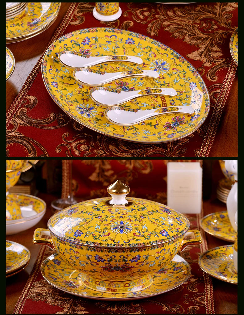 Jingdezhen Ceramic Bowl Dish Tableware Combination Palace Chinese