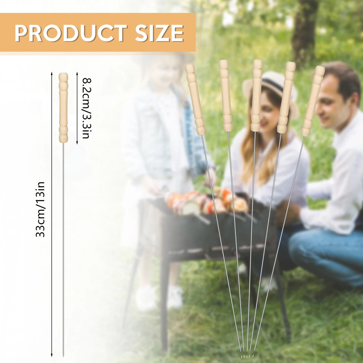 10/12pcs Stainless Steel Barbecue Skewer Reusable Bbq Kebab