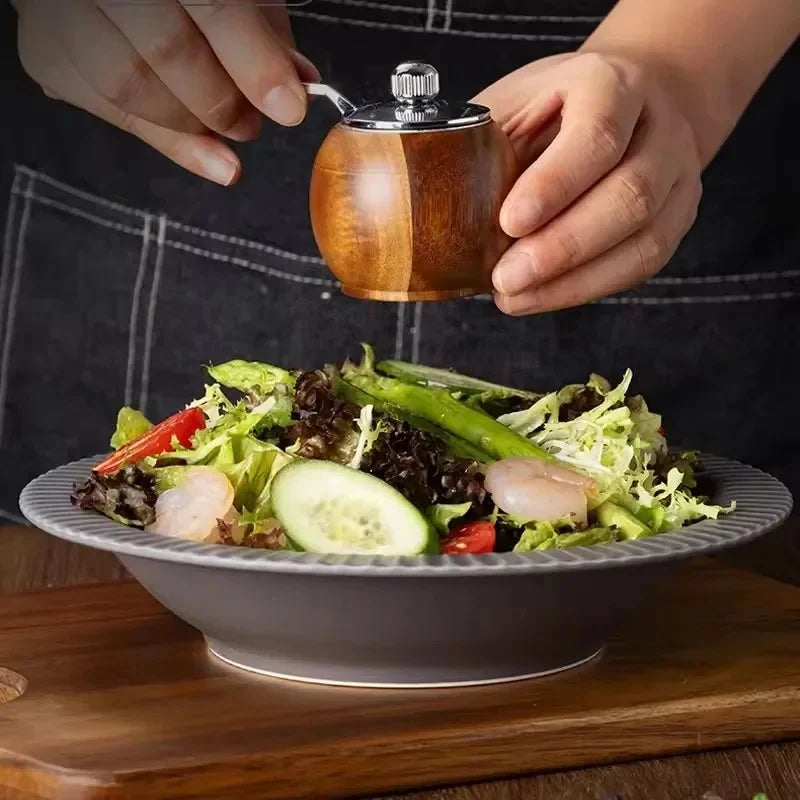 Wood Salt Pepper Mill Hand Operated Mini Ceramic