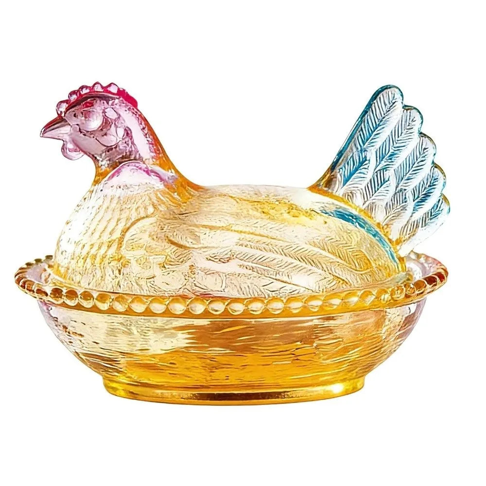 Glass Chicken Shaped Dish Lid Hen On Nest