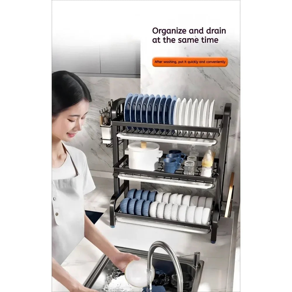 Dish Drying Rack 2-Tier Compact Dish Rack Drainboard