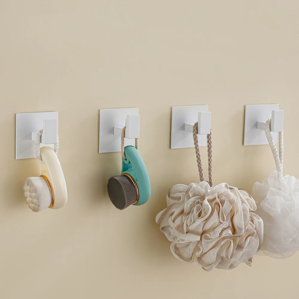 White Wall Hook Adhesive Towel Holder No Drill