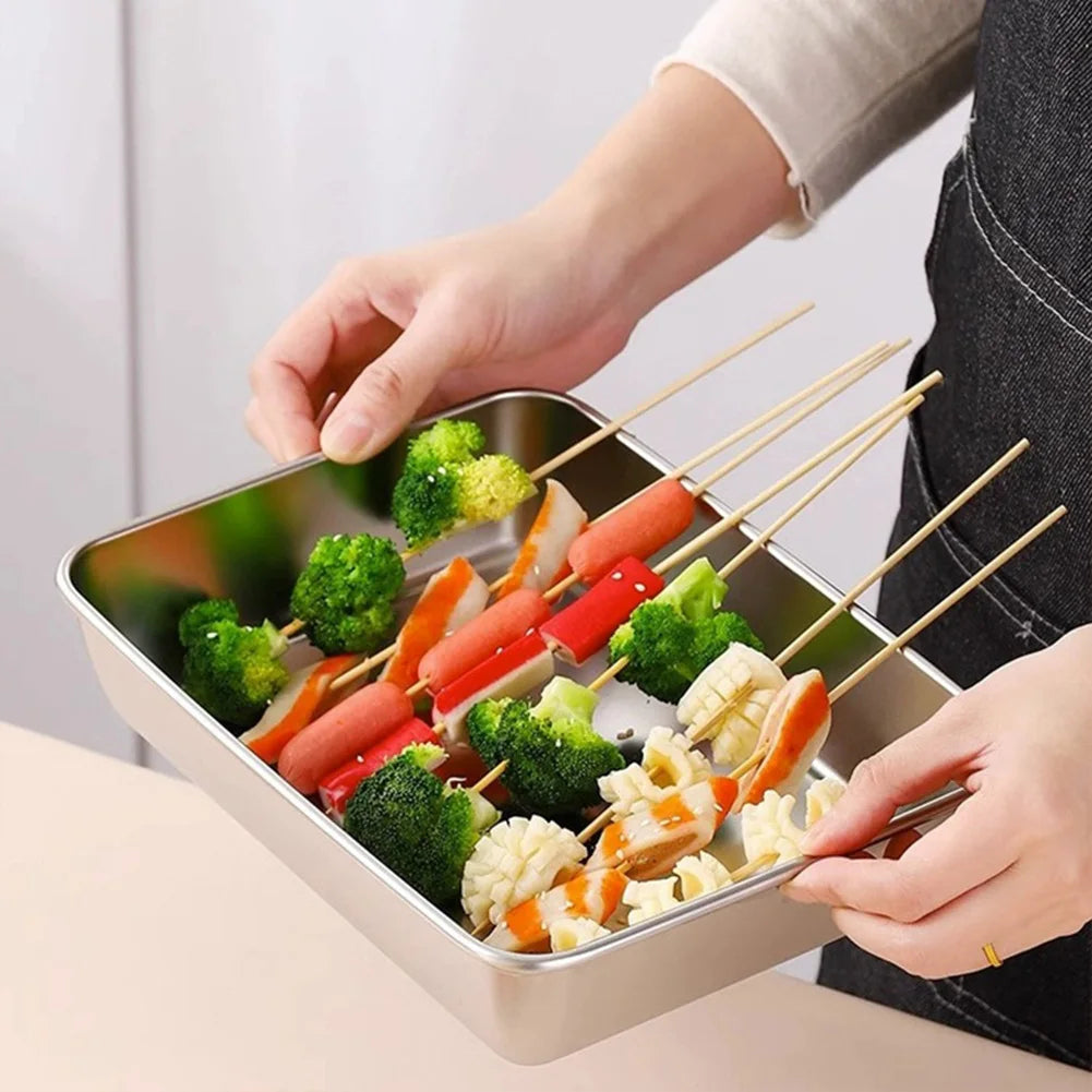 Stainless Steel Square Plate Thickened Lunch Bento Box