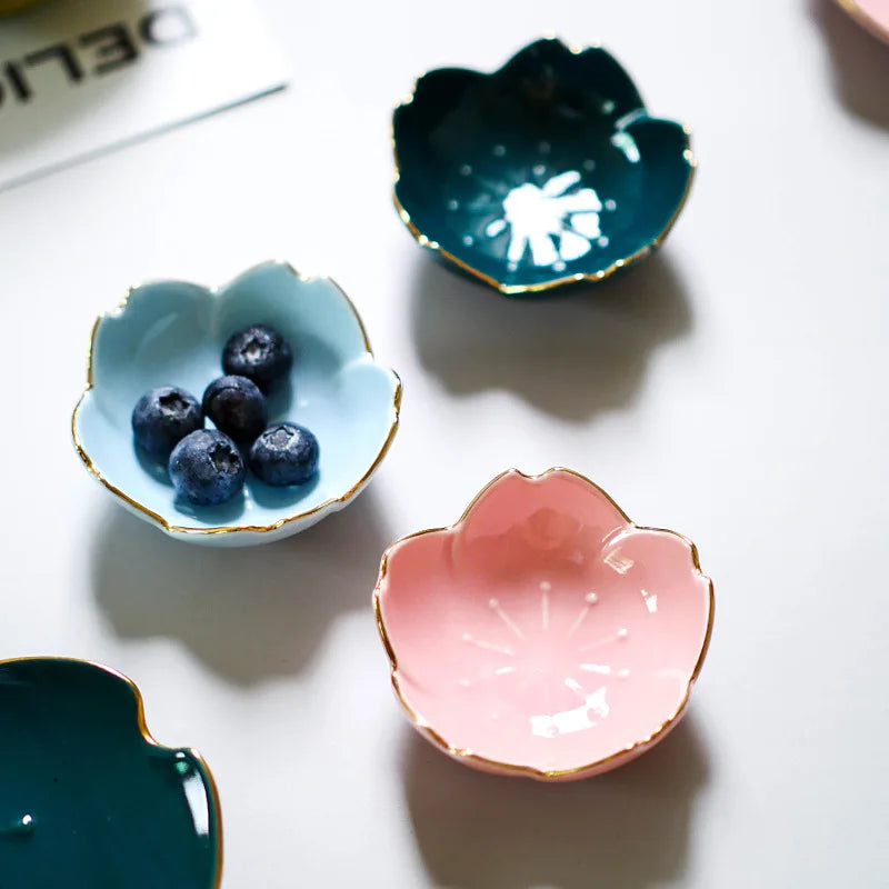 Japanese Ceramic Plate Sakura Petals Dipping Dish Soy