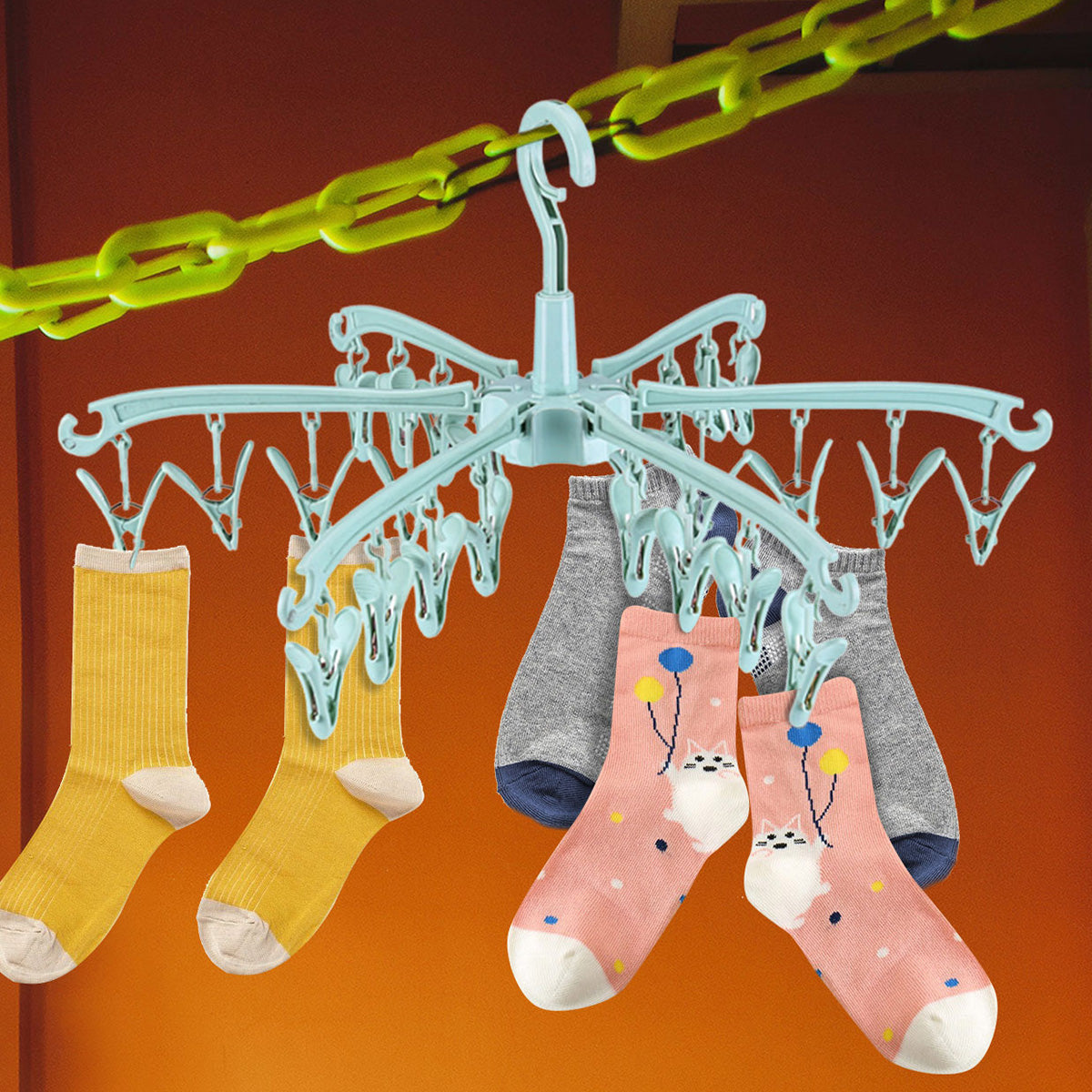 24-Clips Windproof Drying Rack Rotatable Foldable Hanger Sock