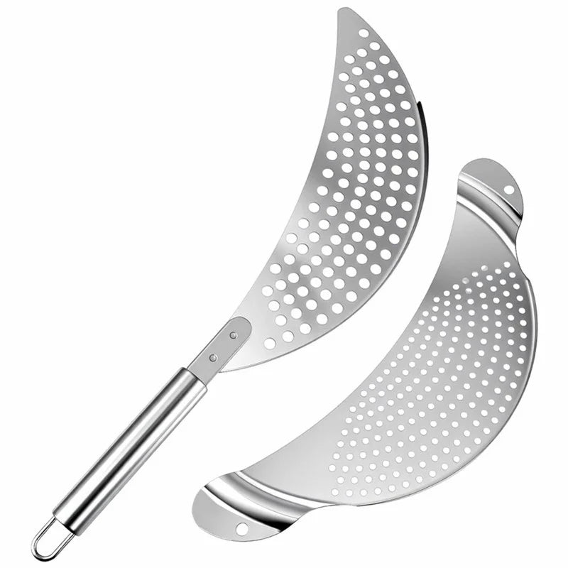 Stainless Steel Pot Strainer Colander Handle Held Crescent
